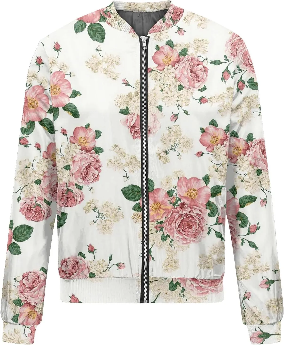 ChicCrate Bomber Jacket Women 2025 Long Sleeve Stand Collar Fall Jackets Lightweight Causal Floral Zip Up Coats