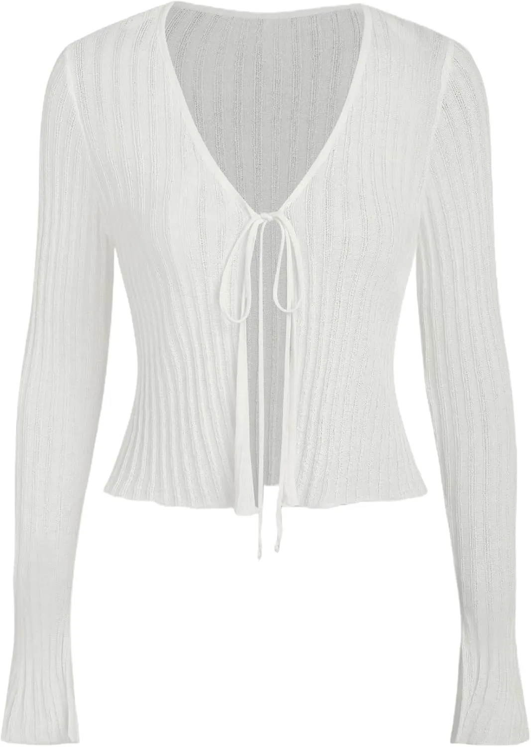 CIDER Cardigans for Women Trendy Bow Tie Front V Neck Long Sleeve Lightweight Shrug Sweater Ribbed Knit Crochet Cardigans
