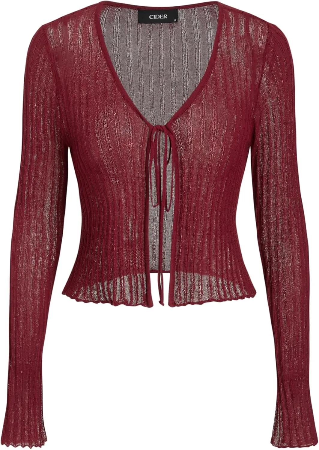 CIDER Cardigans for Women Trendy Bow Tie Front V Neck Long Sleeve Lightweight Shrug Sweater Ribbed Knit Crochet Cardigans