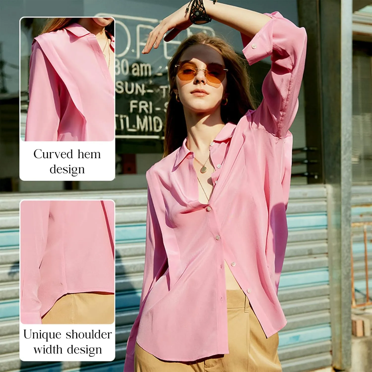COLD POSH 100% Pure Silk Blouses for Women Long Sleeve: Women's Button-Down Elegant Shirts Lapel Luxurious Casual Blouse