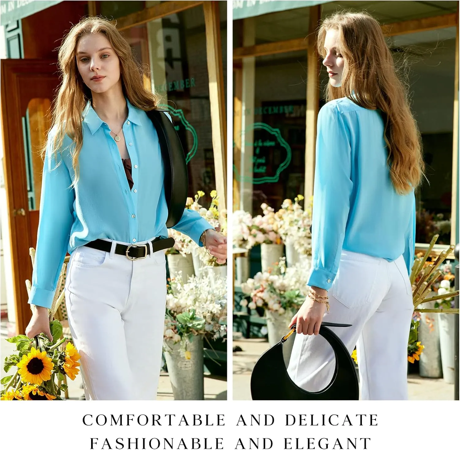 COLD POSH 100% Pure Silk Blouses for Women Long Sleeve: Women's Button-Down Elegant Shirts Lapel Luxurious Casual Blouse