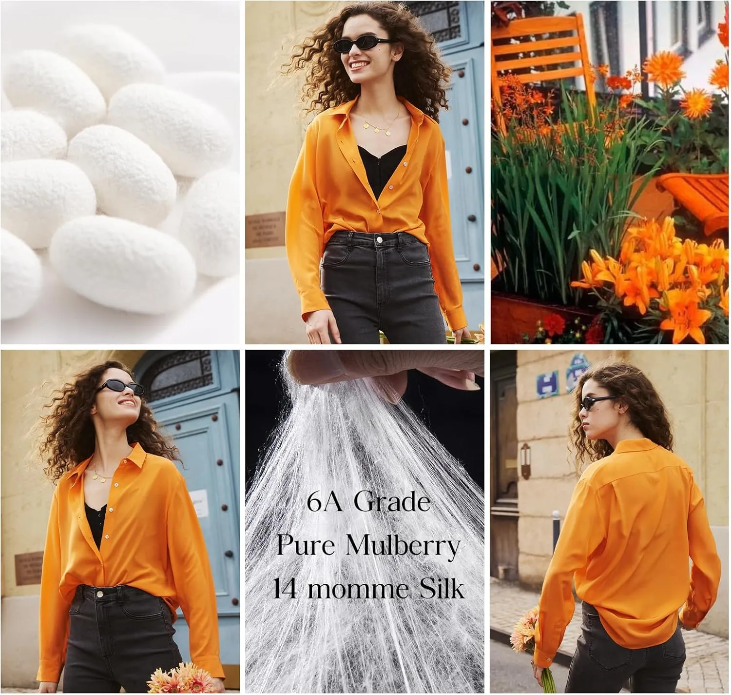 COLD POSH 100% Pure Silk Blouses for Women Long Sleeve: Women's Button-Down Elegant Shirts Lapel Luxurious Casual Blouse