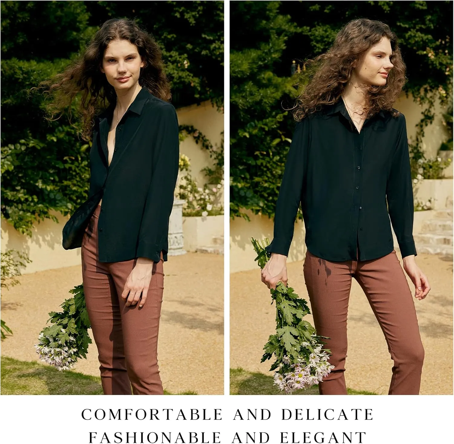 COLD POSH 100% Pure Silk Blouses for Women Long Sleeve: Women's Button-Down Elegant Shirts Lapel Luxurious Casual Blouse