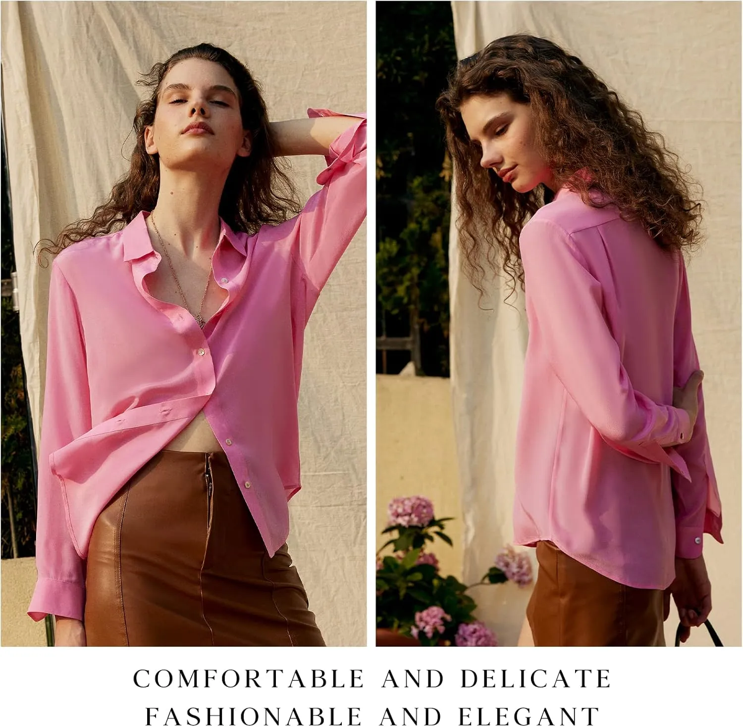 COLD POSH 100% Pure Silk Blouses for Women Long Sleeve: Women's Button-Down Elegant Shirts Lapel Luxurious Casual Blouse