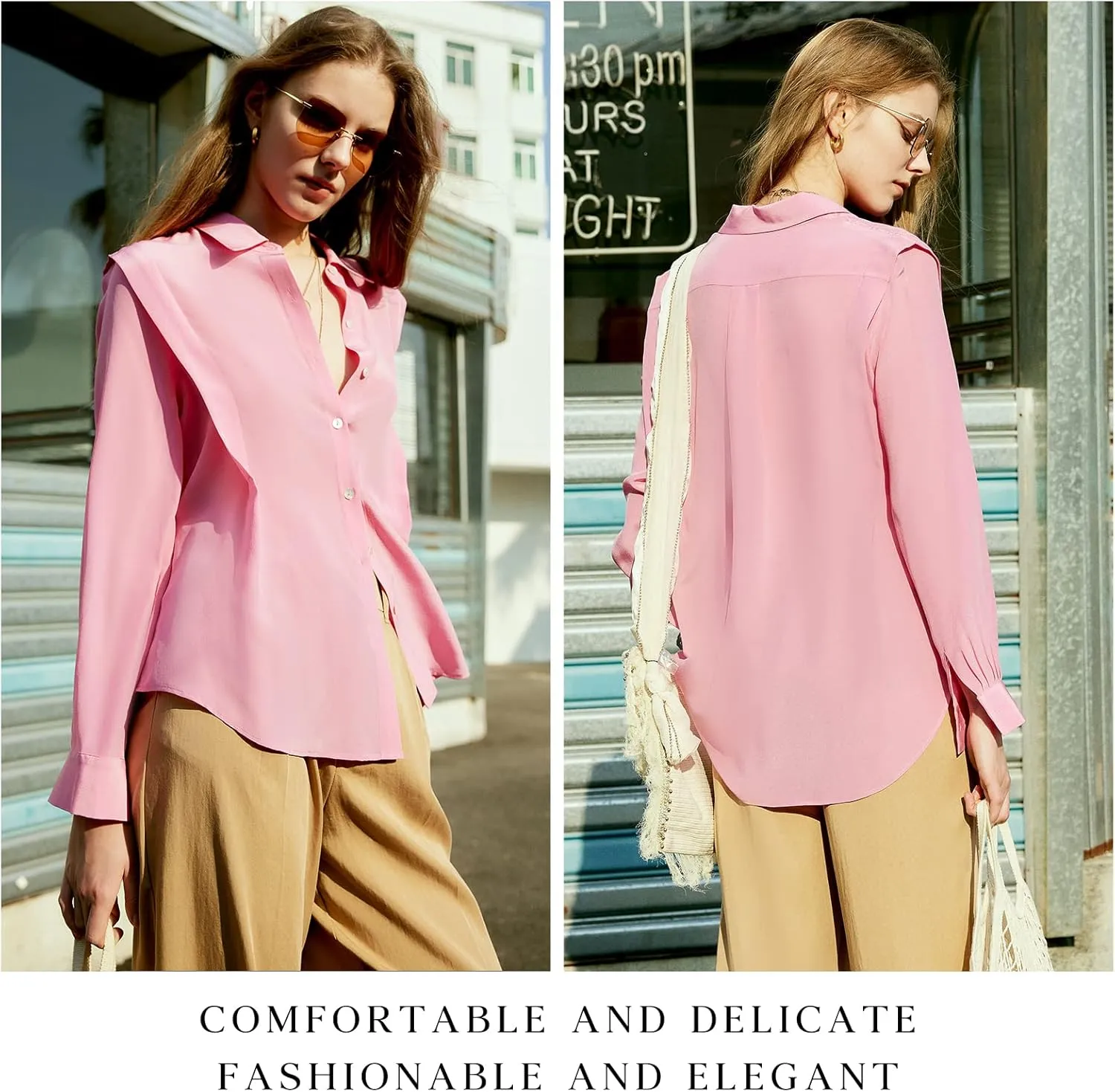 COLD POSH 100% Pure Silk Blouses for Women Long Sleeve: Women's Button-Down Elegant Shirts Lapel Luxurious Casual Blouse