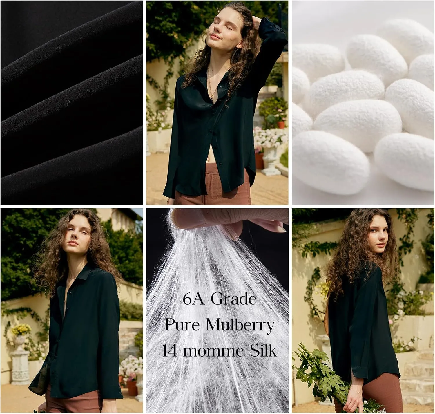 COLD POSH 100% Pure Silk Blouses for Women Long Sleeve: Women's Button-Down Elegant Shirts Lapel Luxurious Casual Blouse