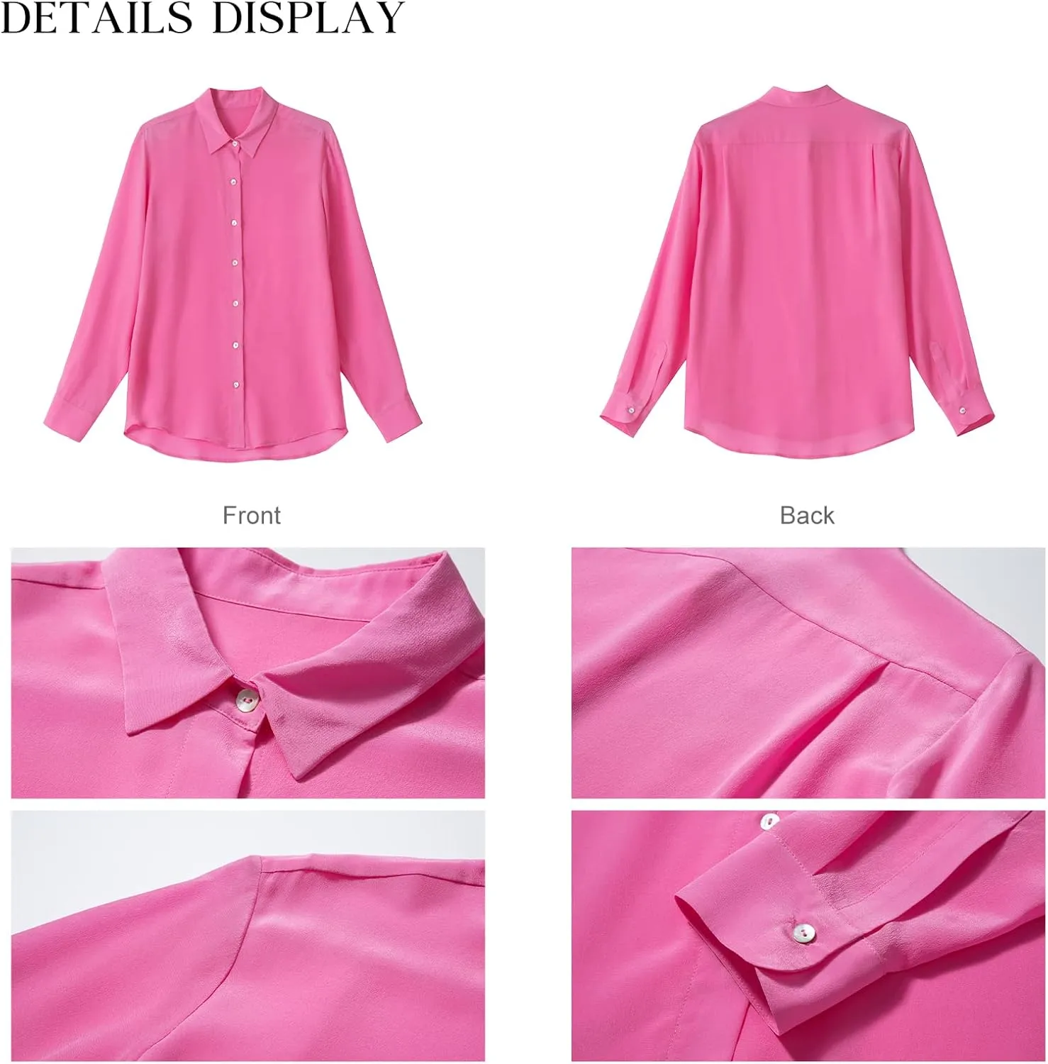 COLD POSH 100% Pure Silk Blouses for Women Long Sleeve: Women's Button-Down Elegant Shirts Lapel Luxurious Casual Blouse