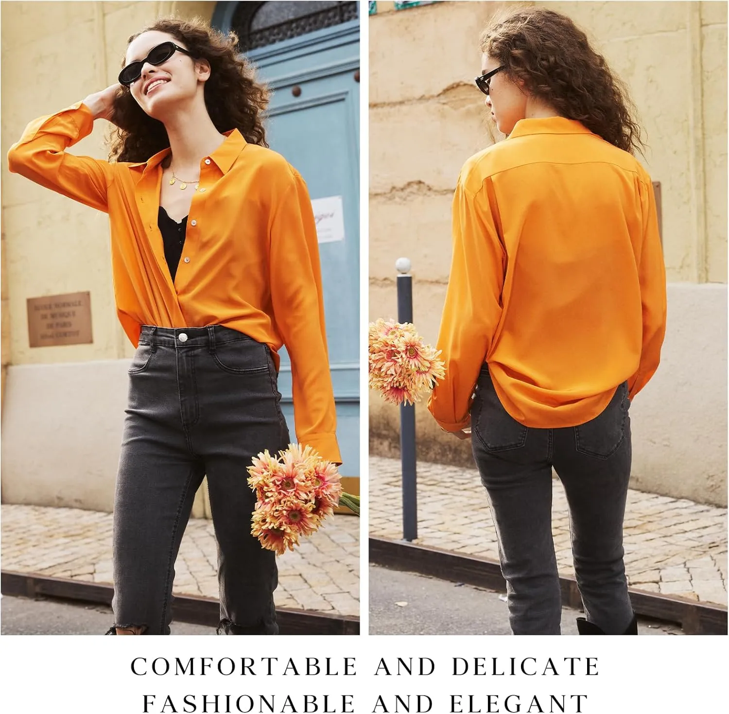 COLD POSH 100% Pure Silk Blouses for Women Long Sleeve: Women's Button-Down Elegant Shirts Lapel Luxurious Casual Blouse