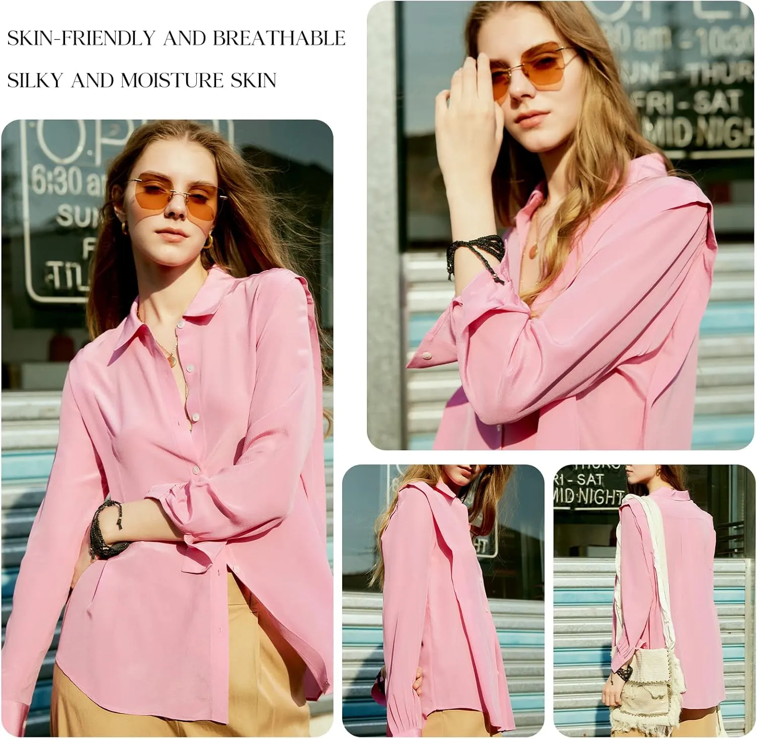 COLD POSH 100% Pure Silk Blouses for Women Long Sleeve: Women's Button-Down Elegant Shirts Lapel Luxurious Casual Blouse