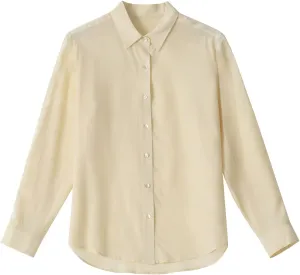 COLD POSH 100% Pure Silk Blouses for Women Long Sleeve: Women's Button-Down Elegant Shirts Lapel Luxurious Casual Blouse
