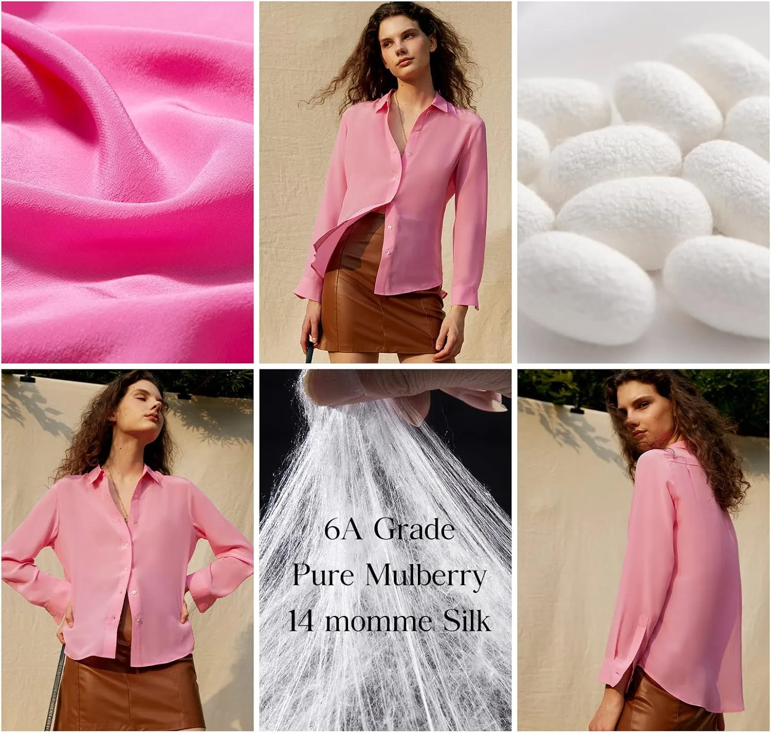 COLD POSH 100% Pure Silk Blouses for Women Long Sleeve: Women's Button-Down Elegant Shirts Lapel Luxurious Casual Blouse
