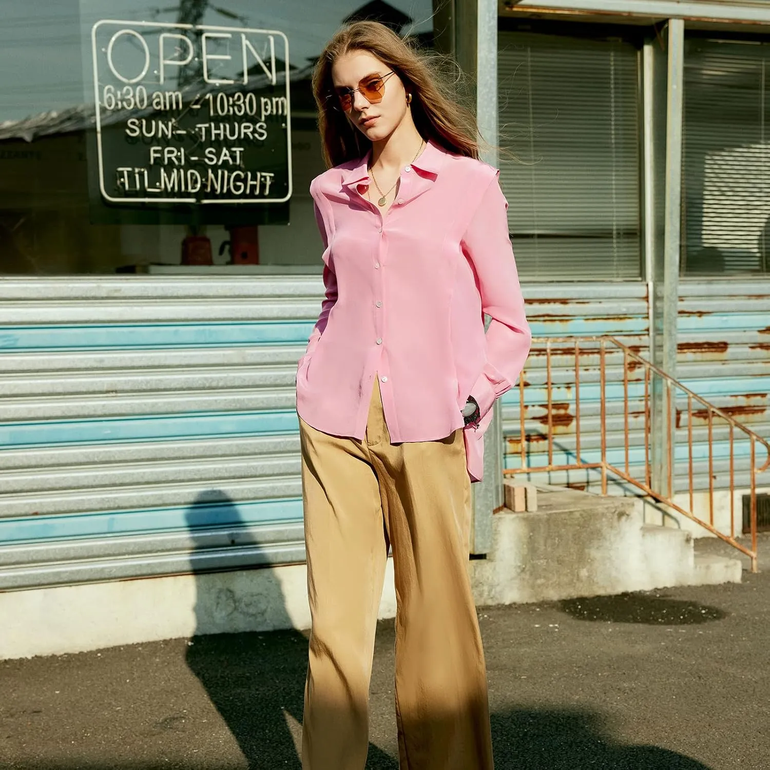 COLD POSH 100% Pure Silk Blouses for Women Long Sleeve: Women's Button-Down Elegant Shirts Lapel Luxurious Casual Blouse