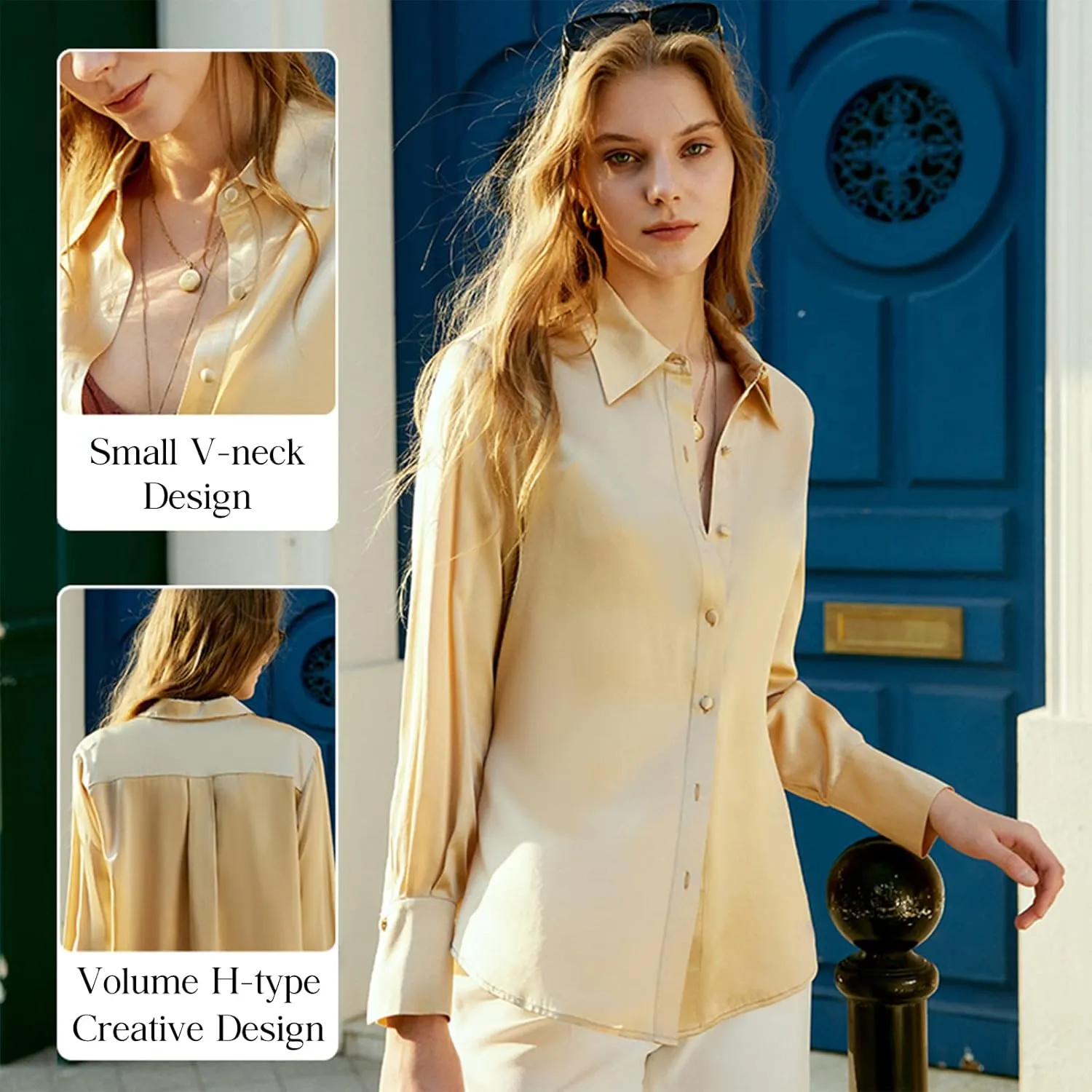 COLD POSH Silk Blouses for Women Long Sleeve Women’s 100% Pure Silk Blouses Elegant Button Down Shirt Smooth Tops Cool Shirts