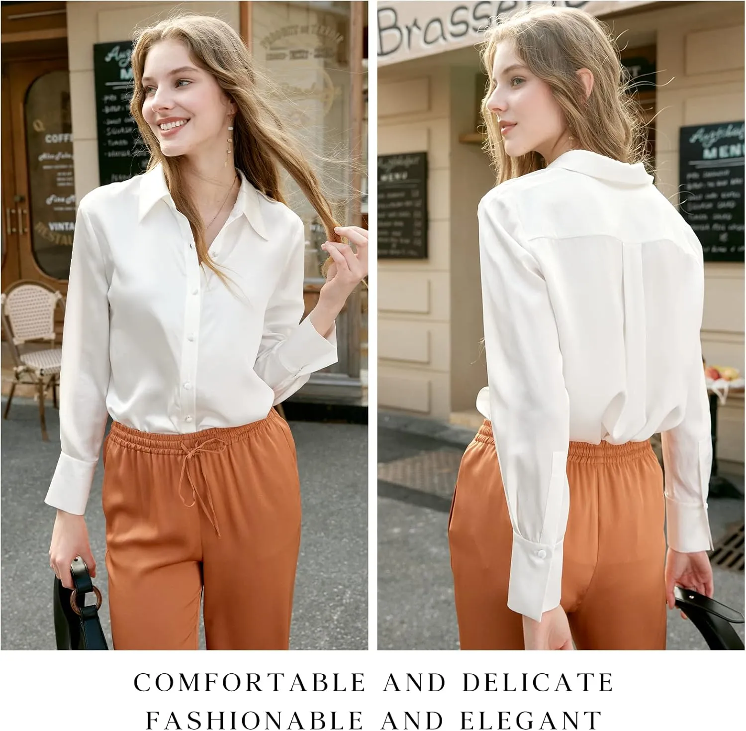 COLD POSH Silk Blouses for Women Long Sleeve Women’s 100% Pure Silk Blouses Elegant Button Down Shirt Smooth Tops Cool Shirts