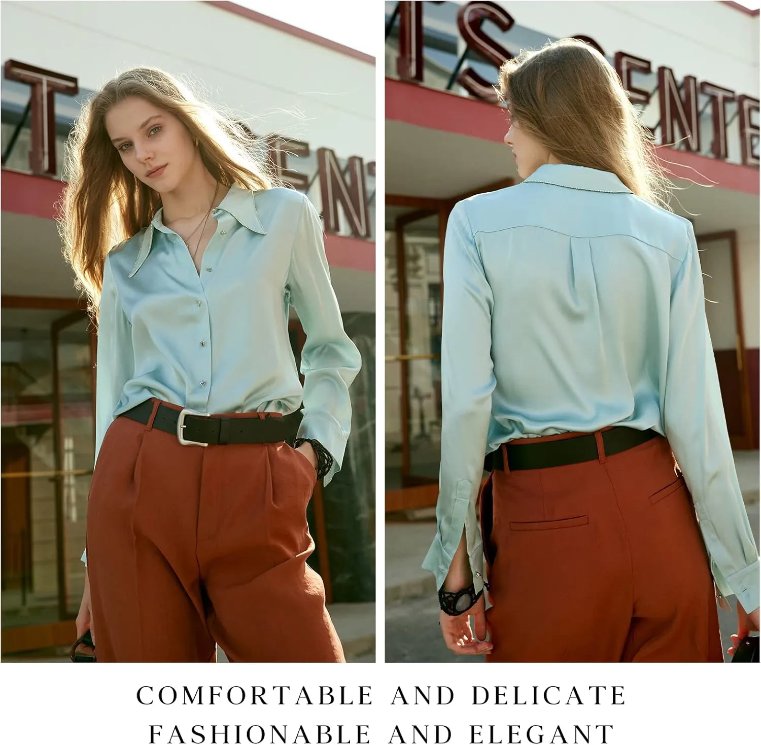 COLD POSH Silk Blouses for Women Long Sleeve Women’s 100% Pure Silk Blouses Elegant Button Down Shirt Smooth Tops Cool Shirts