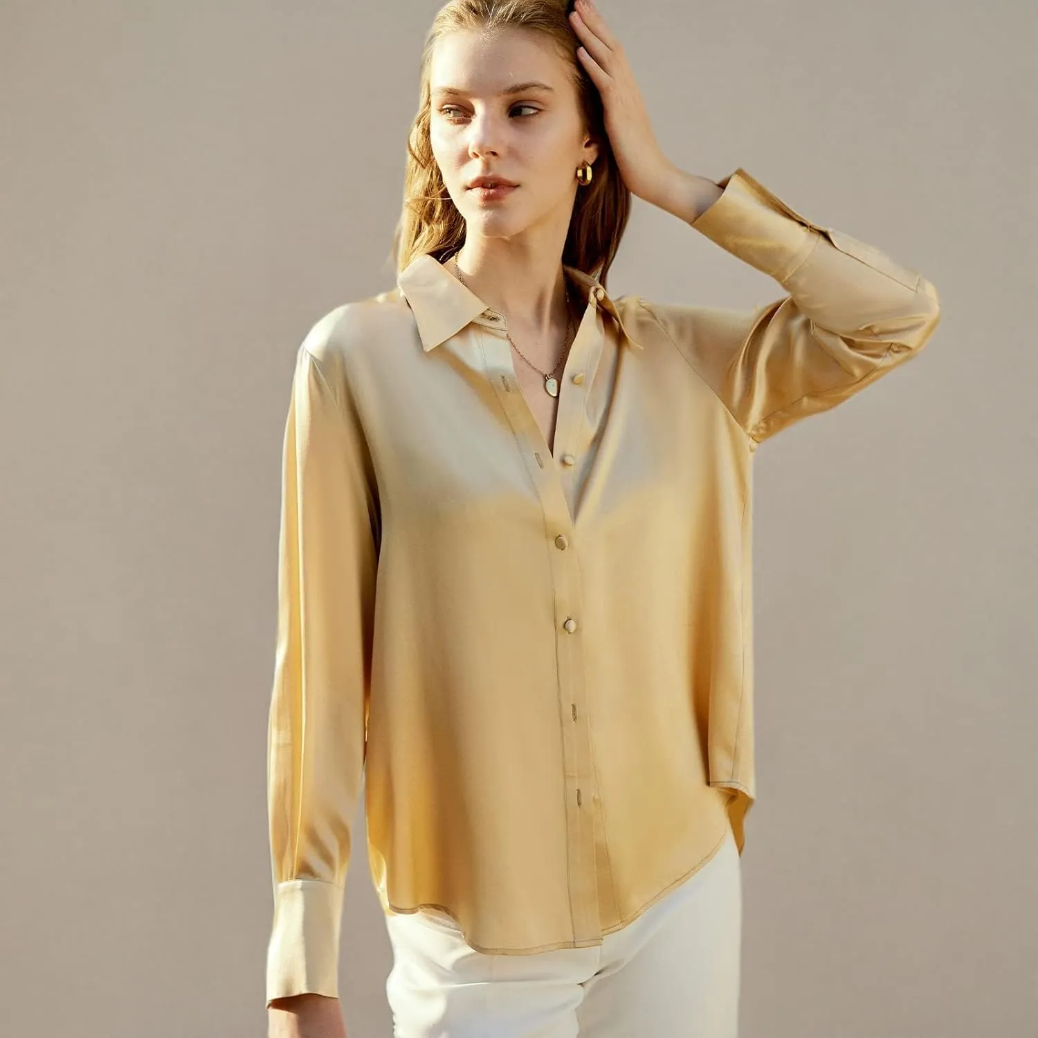 COLD POSH Silk Blouses for Women Long Sleeve Women’s 100% Pure Silk Blouses Elegant Button Down Shirt Smooth Tops Cool Shirts