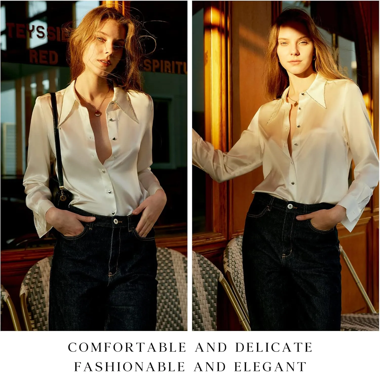 COLD POSH Silk Blouses for Women Long Sleeve Women’s 100% Pure Silk Blouses Elegant Button Down Shirt Smooth Tops Cool Shirts