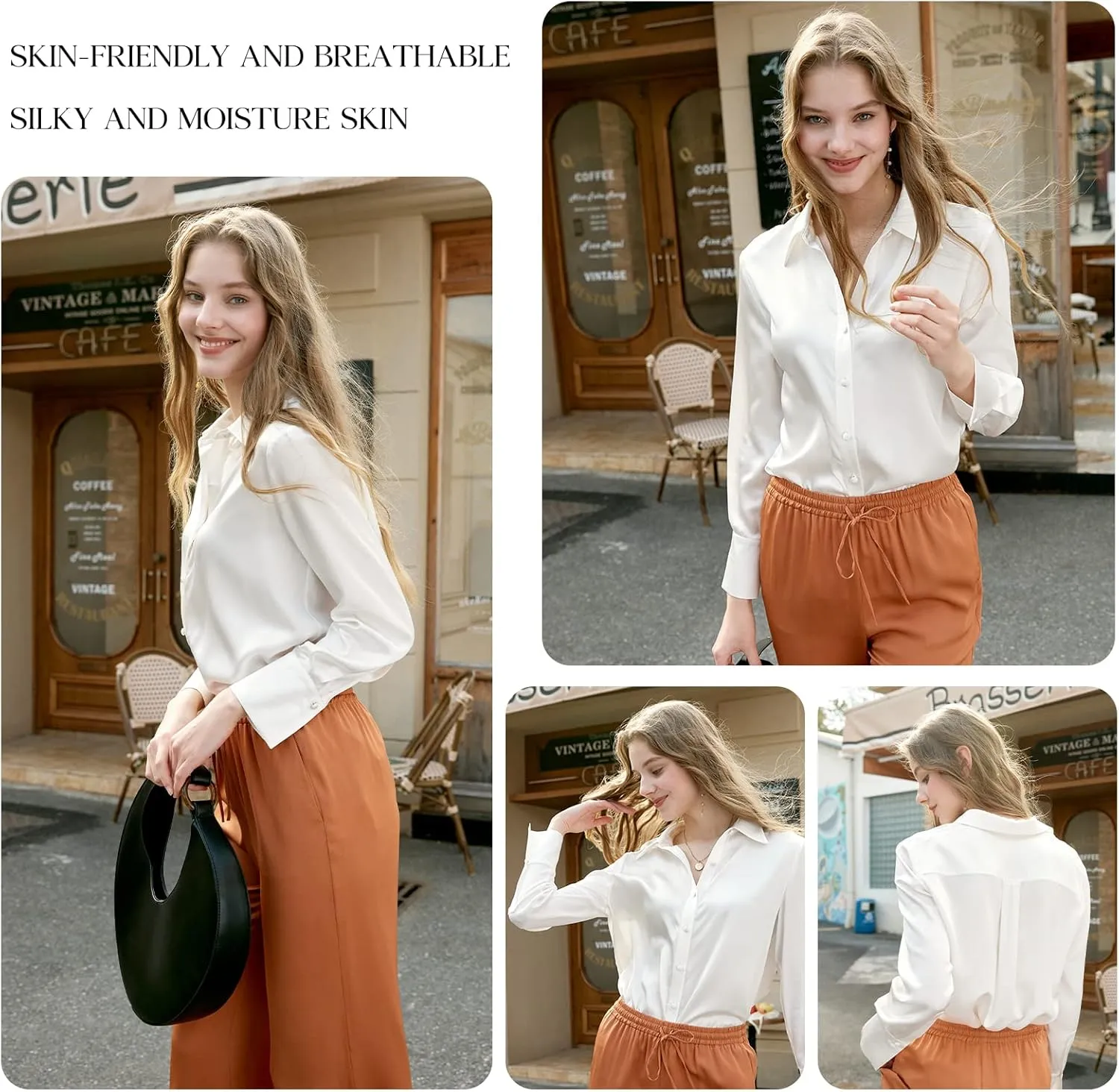 COLD POSH Silk Blouses for Women Long Sleeve Women’s 100% Pure Silk Blouses Elegant Button Down Shirt Smooth Tops Cool Shirts