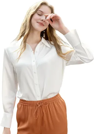 COLD POSH Silk Blouses for Women Long Sleeve Women’s 100% Pure Silk Blouses Elegant Button Down Shirt Smooth Tops Cool Shirts