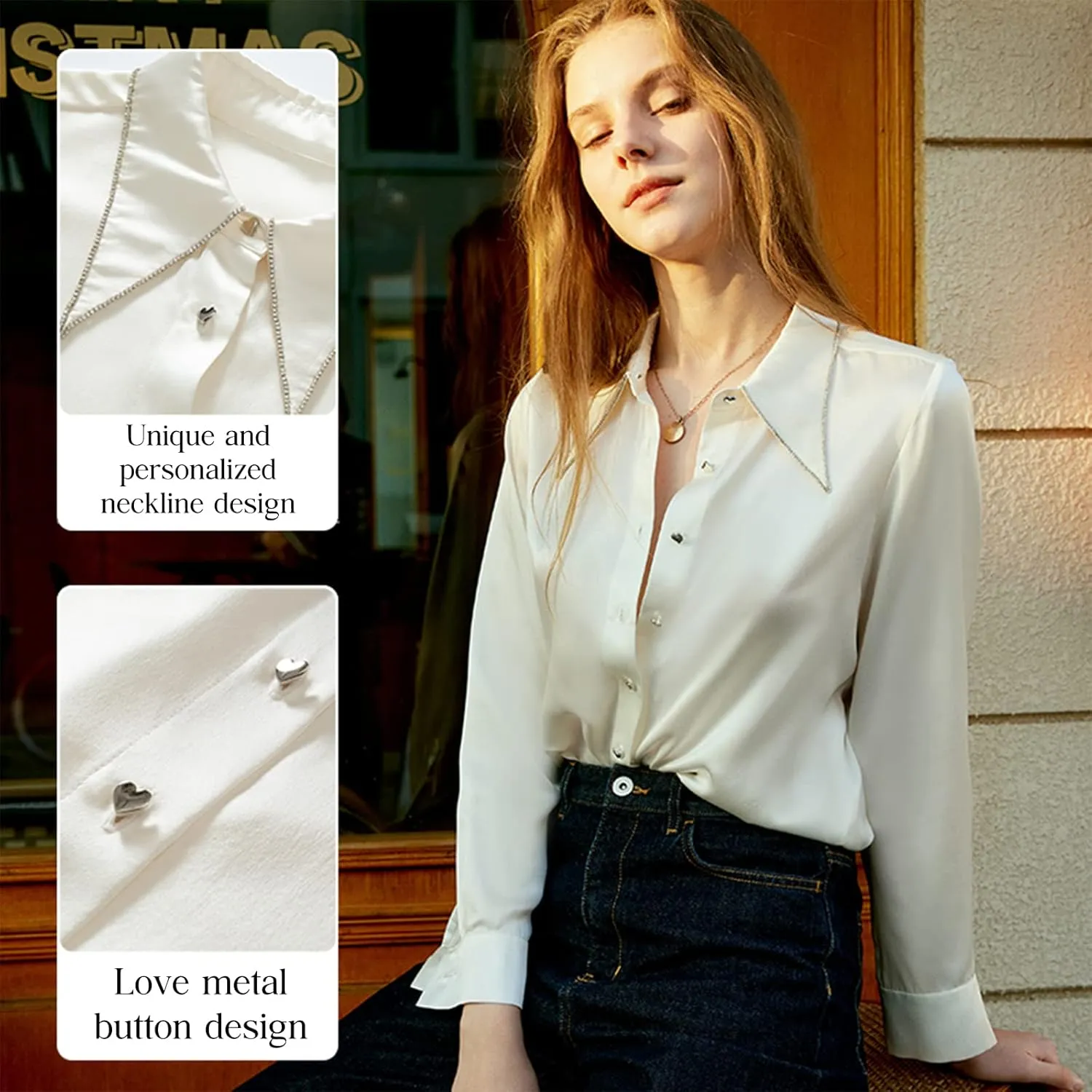 COLD POSH Silk Blouses for Women Long Sleeve Women’s 100% Pure Silk Blouses Elegant Button Down Shirt Smooth Tops Cool Shirts