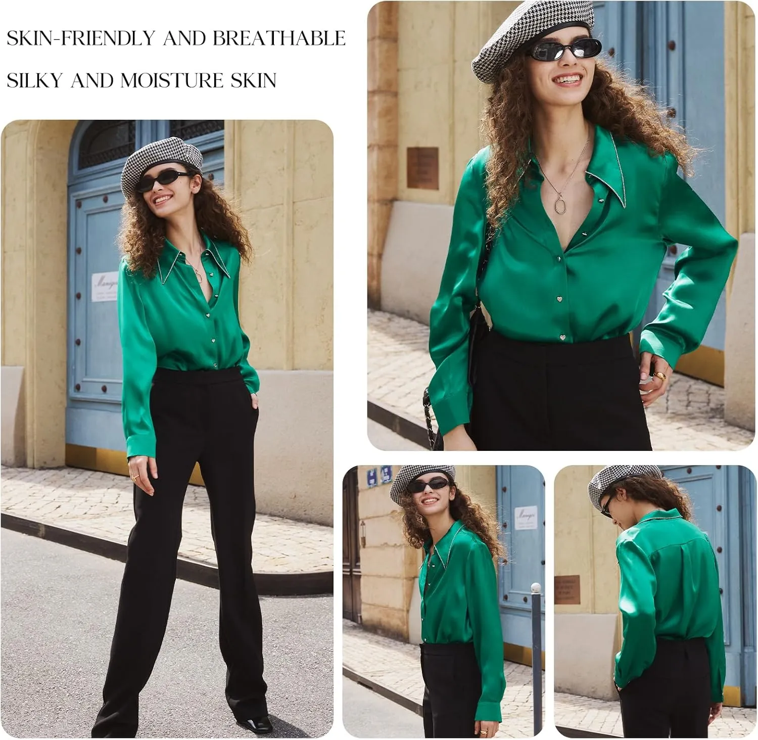 COLD POSH Silk Blouses for Women Long Sleeve Women’s 100% Pure Silk Blouses Elegant Button Down Shirt Smooth Tops Cool Shirts