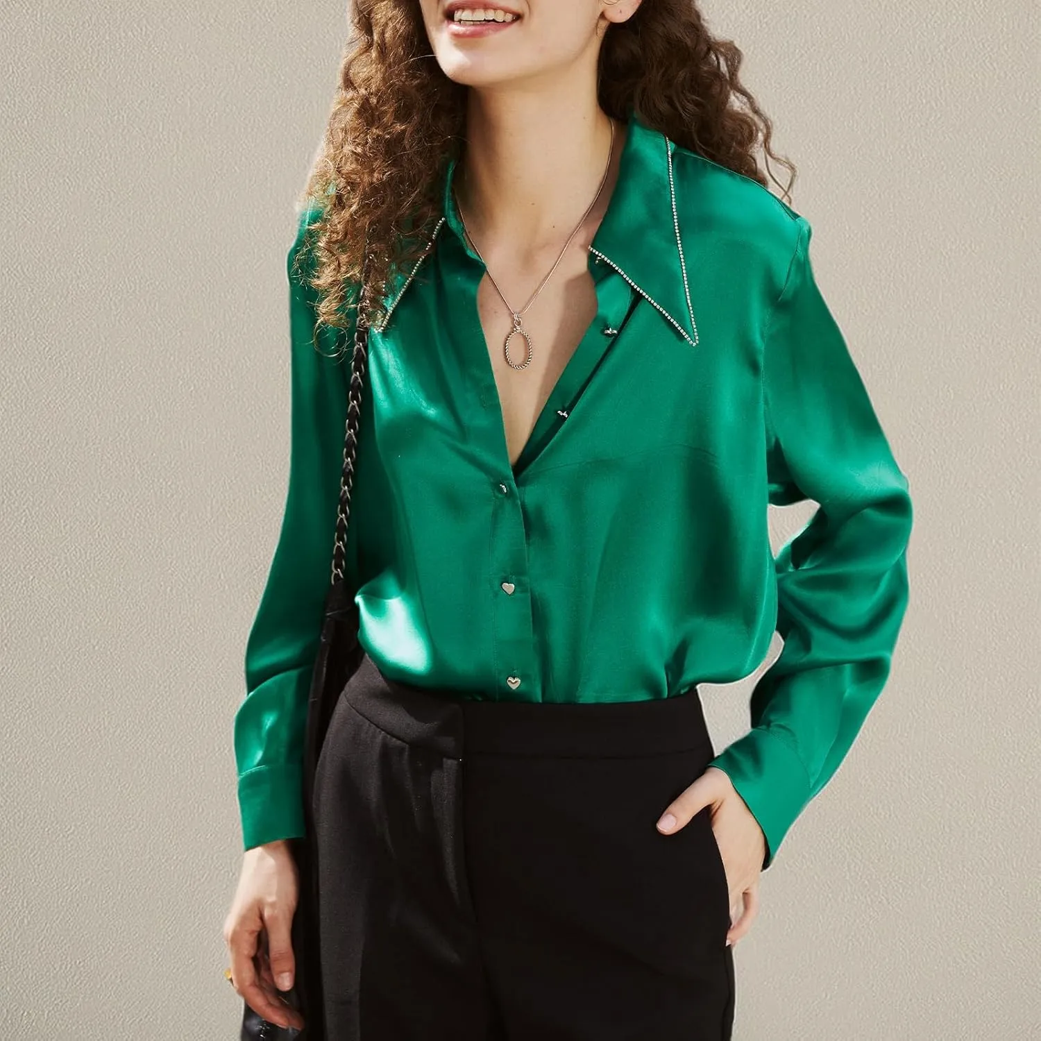 COLD POSH Silk Blouses for Women Long Sleeve Women’s 100% Pure Silk Blouses Elegant Button Down Shirt Smooth Tops Cool Shirts