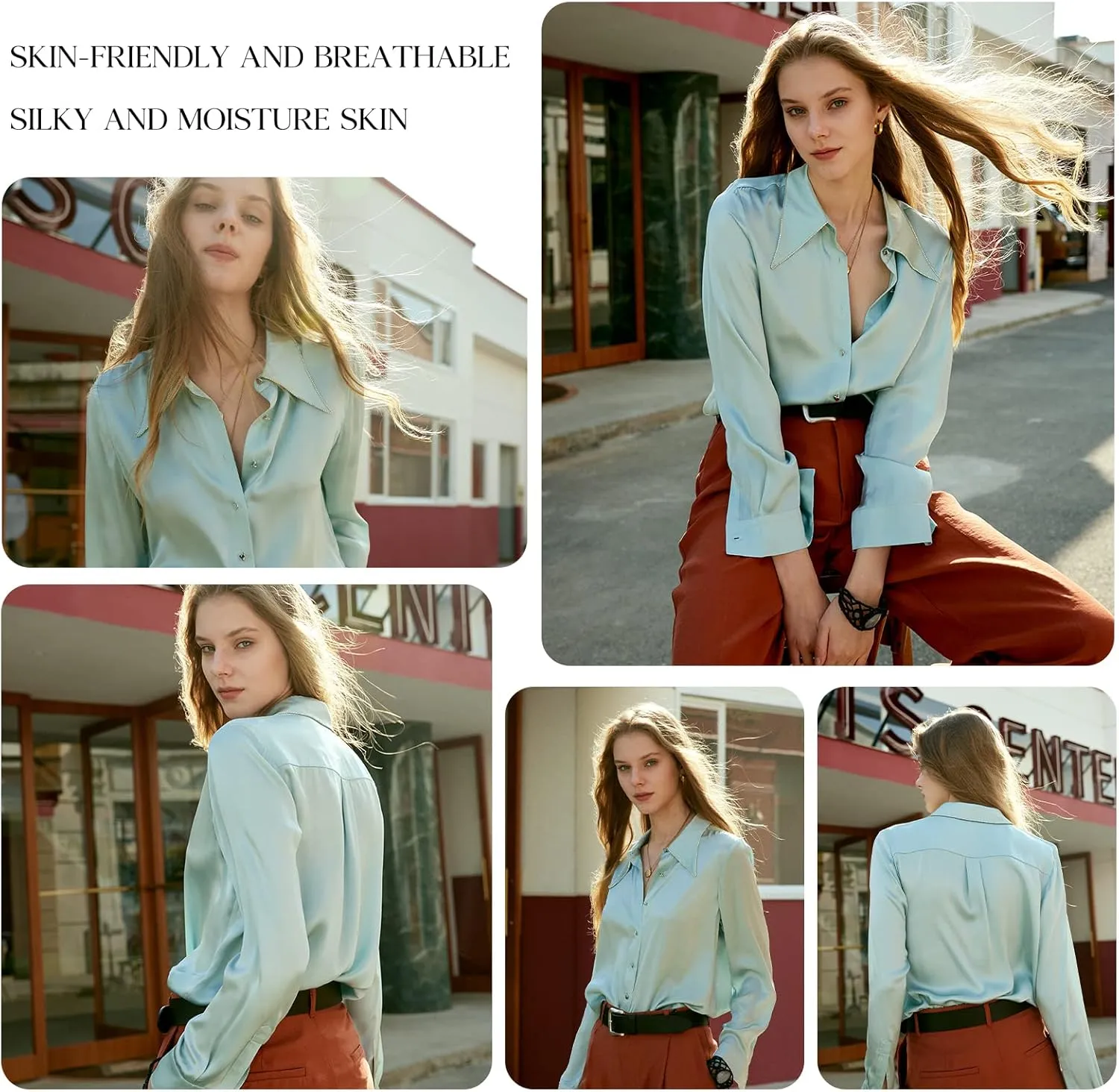 COLD POSH Silk Blouses for Women Long Sleeve Women’s 100% Pure Silk Blouses Elegant Button Down Shirt Smooth Tops Cool Shirts