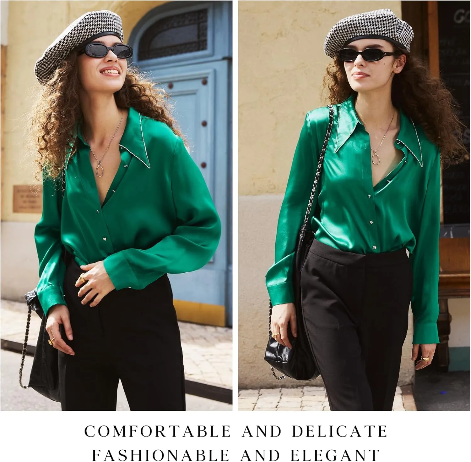 COLD POSH Silk Blouses for Women Long Sleeve Women’s 100% Pure Silk Blouses Elegant Button Down Shirt Smooth Tops Cool Shirts