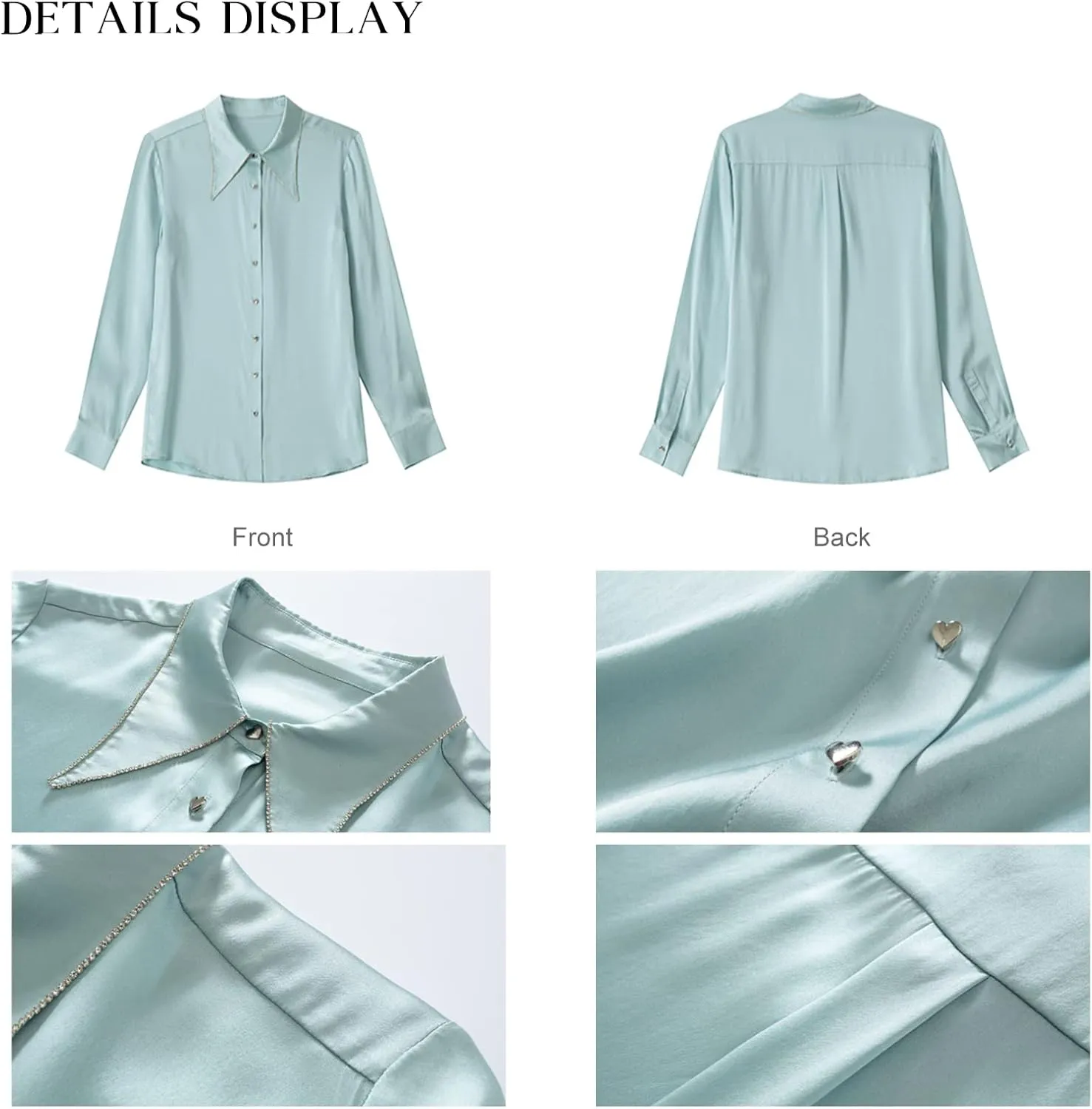 COLD POSH Silk Blouses for Women Long Sleeve Women’s 100% Pure Silk Blouses Elegant Button Down Shirt Smooth Tops Cool Shirts
