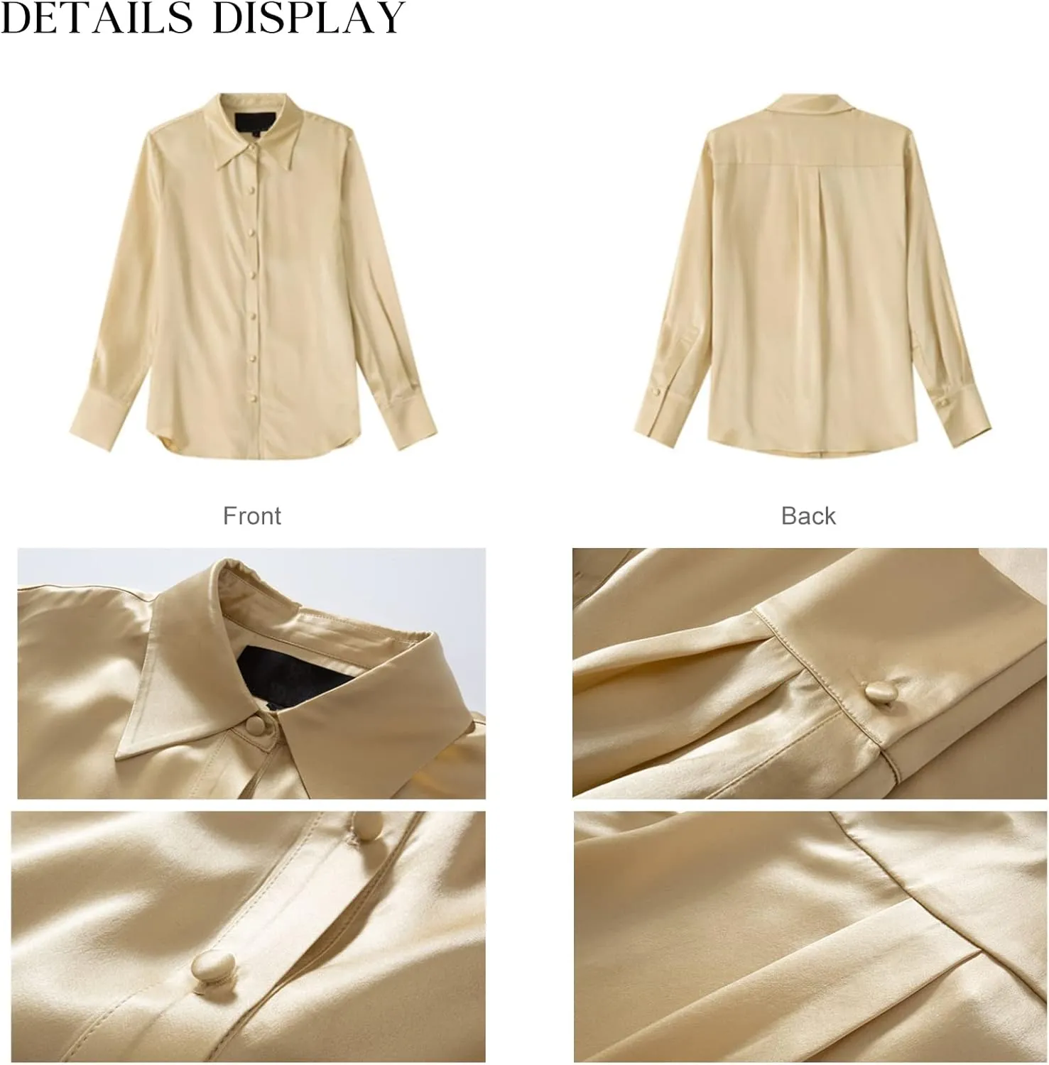 COLD POSH Silk Blouses for Women Long Sleeve Women’s 100% Pure Silk Blouses Elegant Button Down Shirt Smooth Tops Cool Shirts