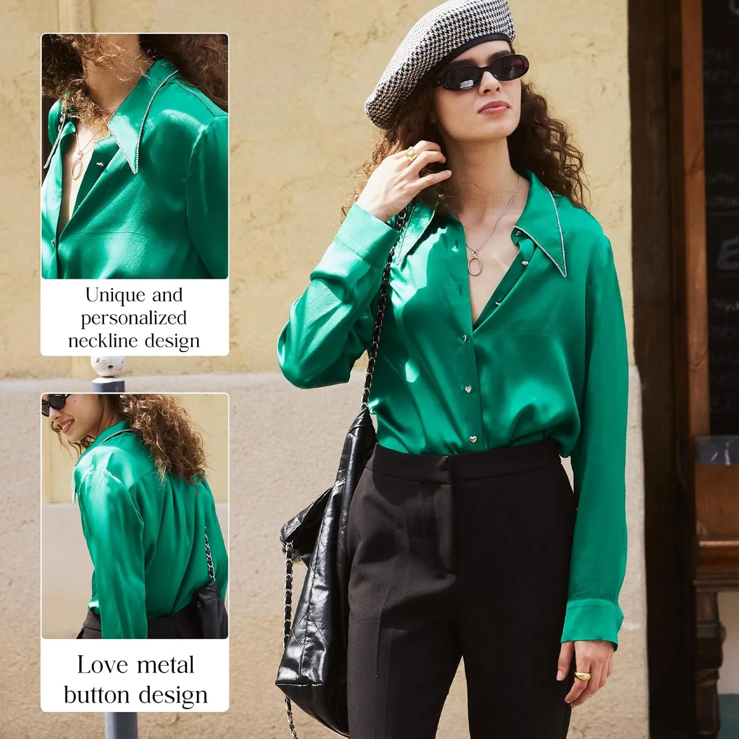 COLD POSH Silk Blouses for Women Long Sleeve Women’s 100% Pure Silk Blouses Elegant Button Down Shirt Smooth Tops Cool Shirts