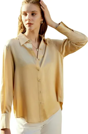 COLD POSH Silk Blouses for Women Long Sleeve Women’s 100% Pure Silk Blouses Elegant Button Down Shirt Smooth Tops Cool Shirts
