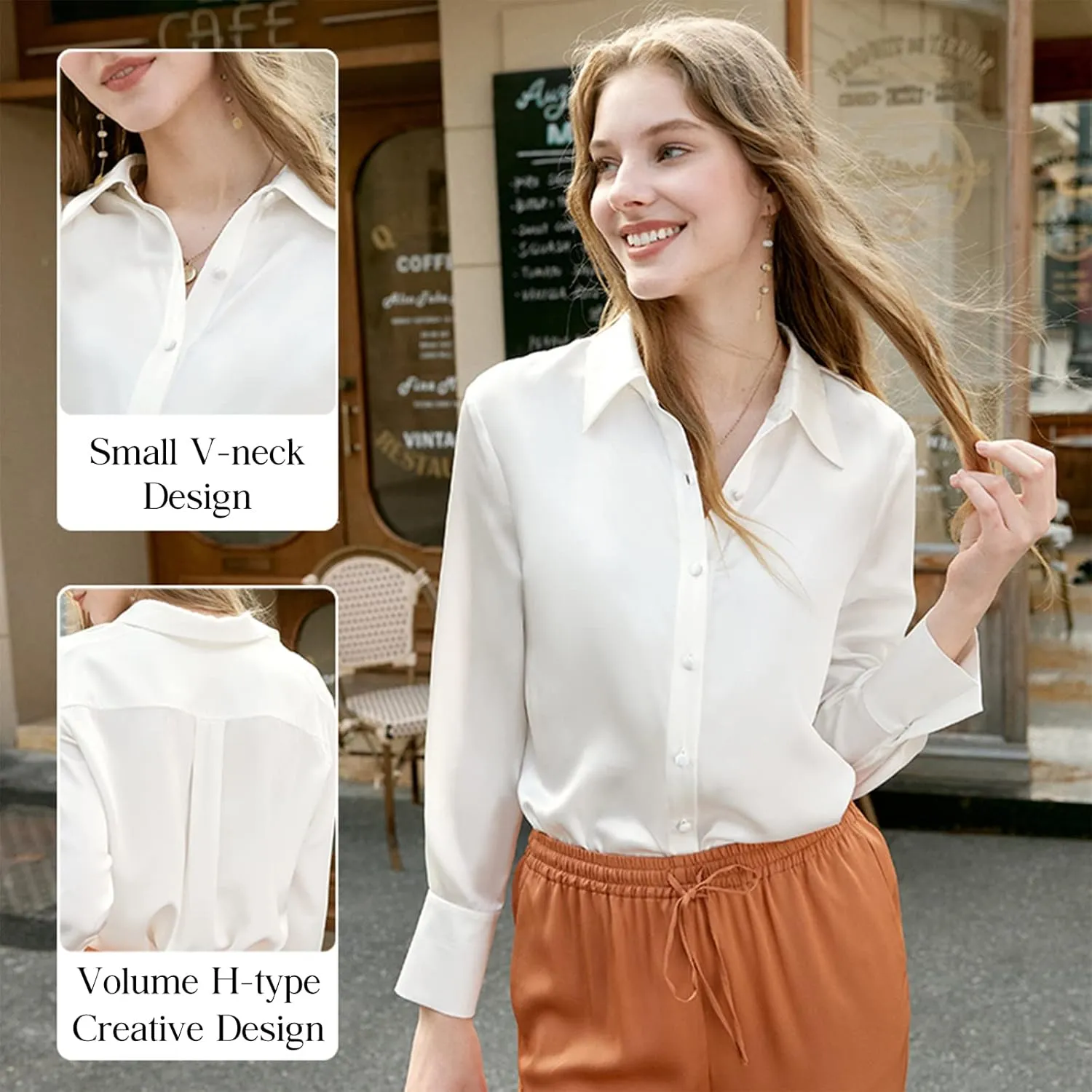 COLD POSH Silk Blouses for Women Long Sleeve Women’s 100% Pure Silk Blouses Elegant Button Down Shirt Smooth Tops Cool Shirts