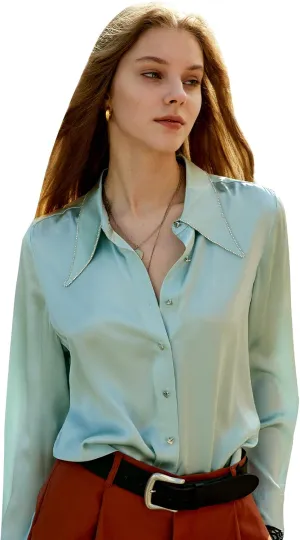 COLD POSH Silk Blouses for Women Long Sleeve Women’s 100% Pure Silk Blouses Elegant Button Down Shirt Smooth Tops Cool Shirts