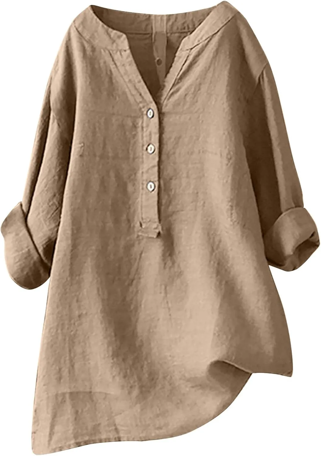 Cotton Linen Shirts for Women Long Sleeve Loose Fit Casual Blouse V Neck Button Down Basic Tees 2025 Summer Tops