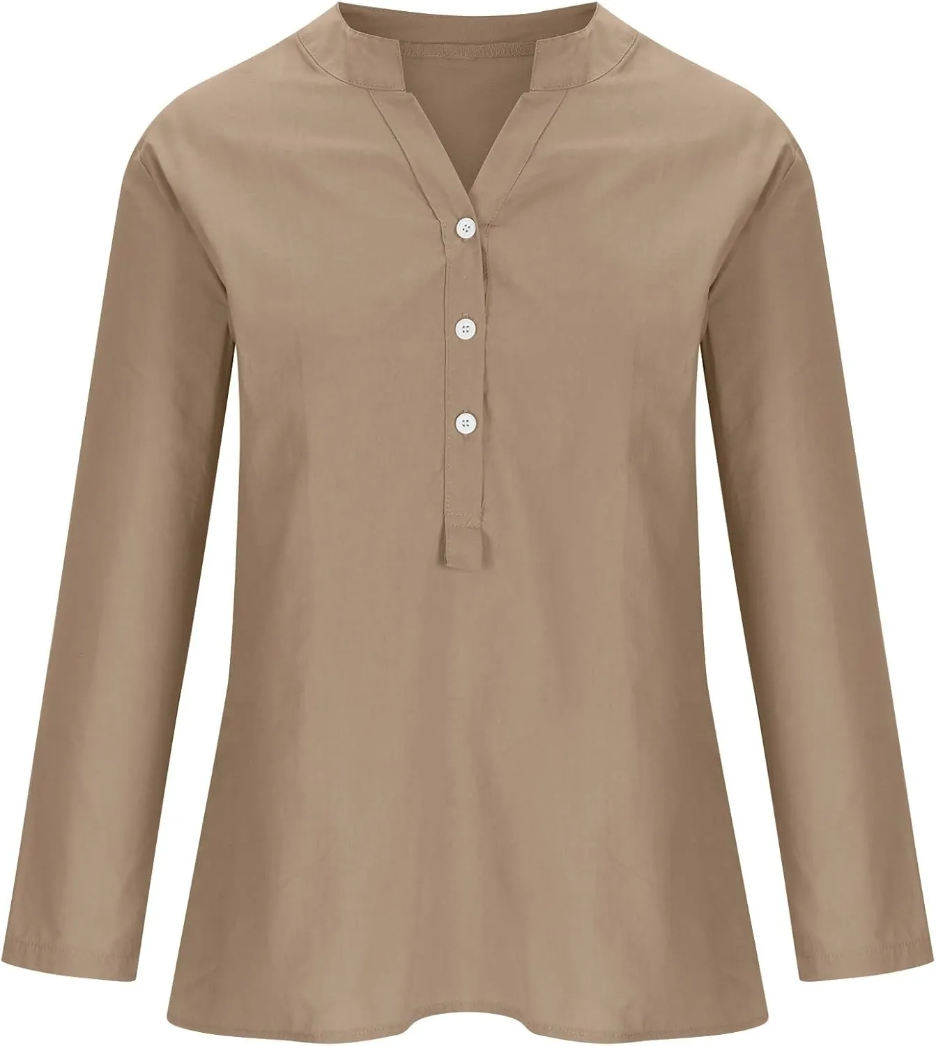 Cotton Linen Shirts for Women Long Sleeve Loose Fit Casual Blouse V Neck Button Down Basic Tees 2025 Summer Tops