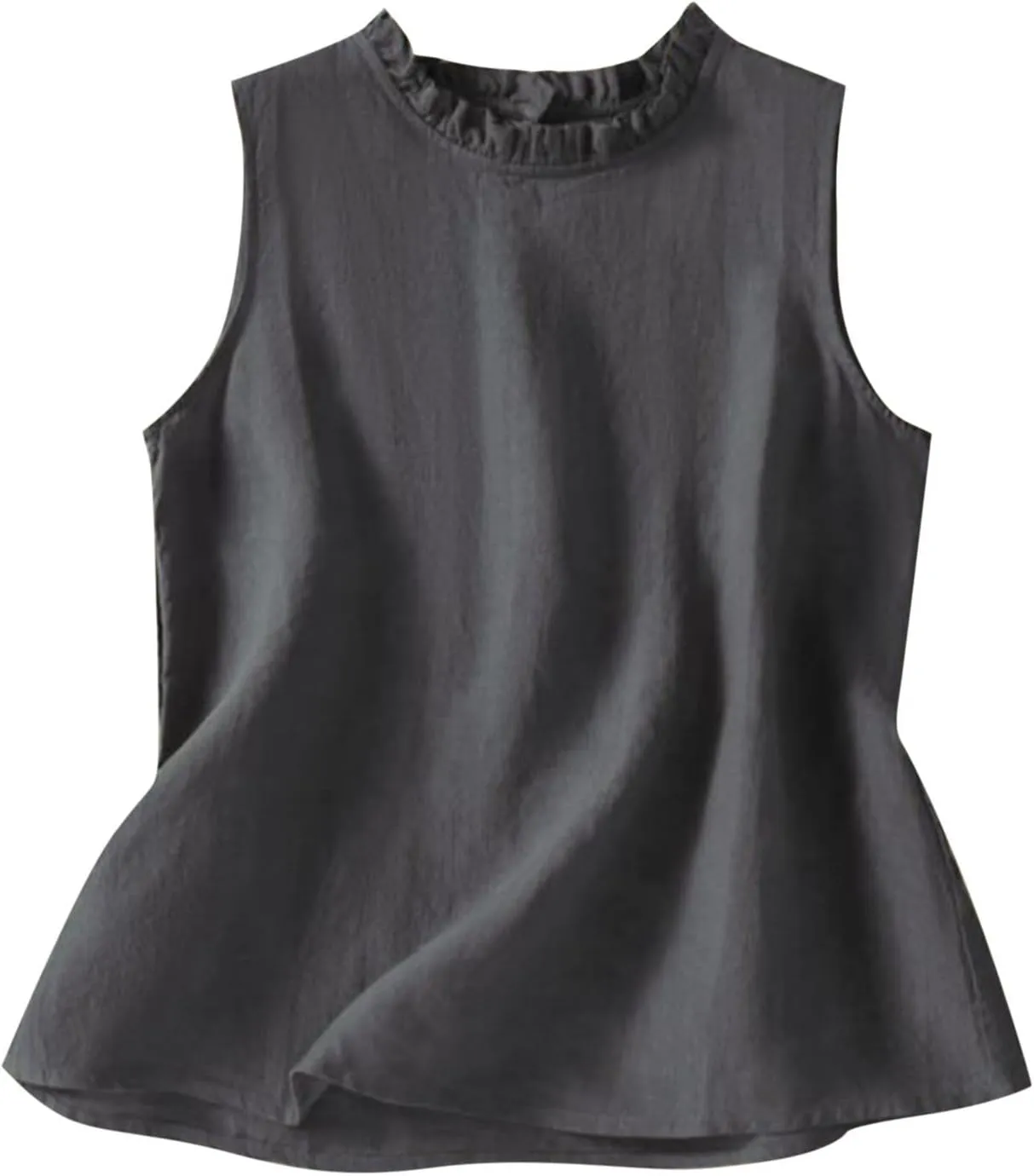 Cotton Linen Tank Tops for Women Ruffle Mock Neck Summer Vacation Tops Loose Fit Sleeveless Shirts Beach Tees Vests