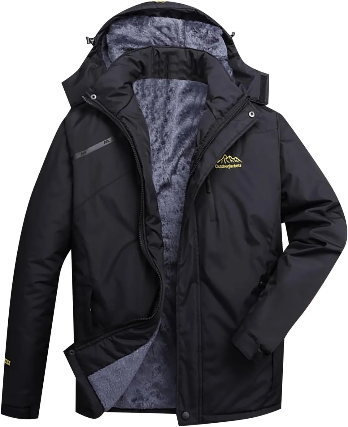 CRNTCEM Unisex Softshell Waterproof Jacket Fuzzy Fleece Sherpa Lined Breathable Hoodie Winter Warm Windbreaker Sportswear