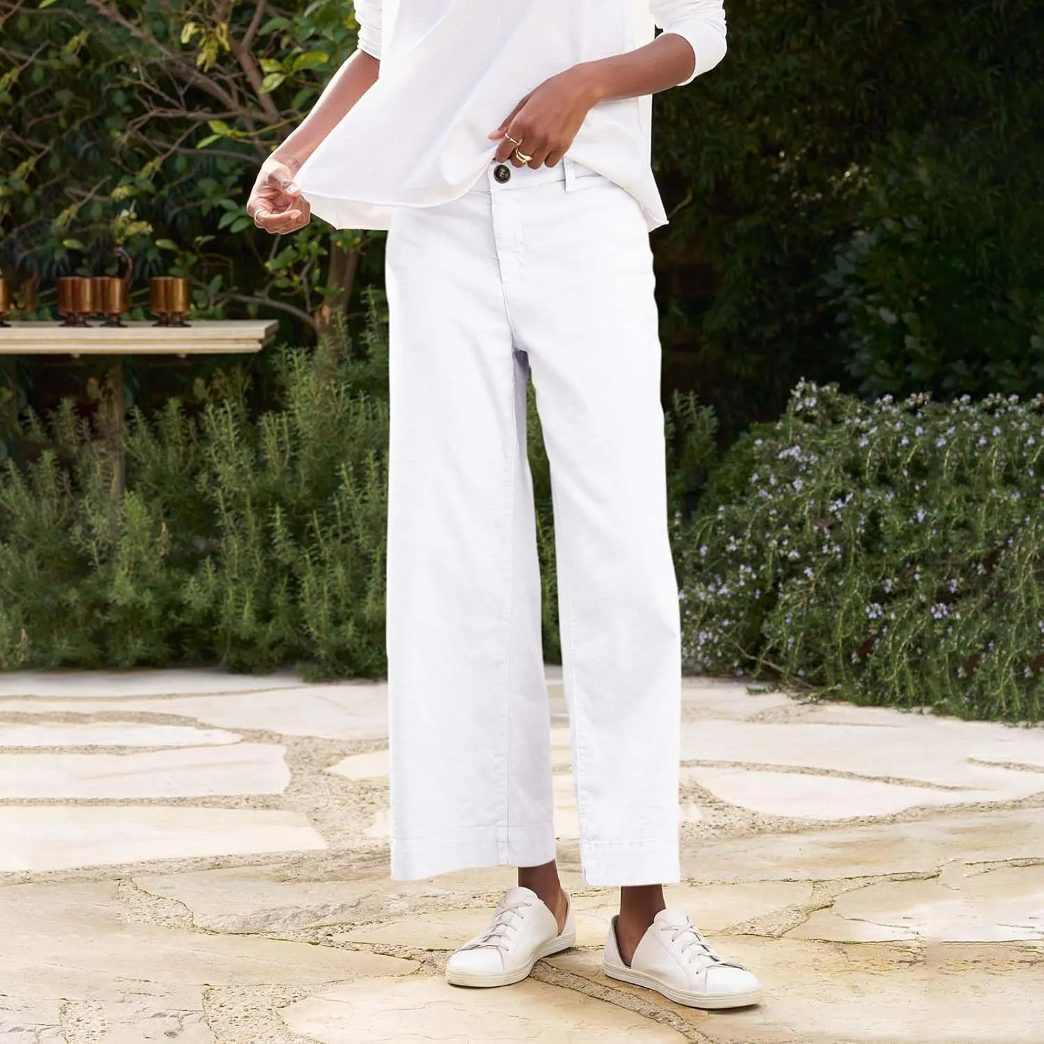 Cropped Linen Pants Women High Waisted Wide Leg Capri Work Pants Business Casual Ankle Pants with Pockets