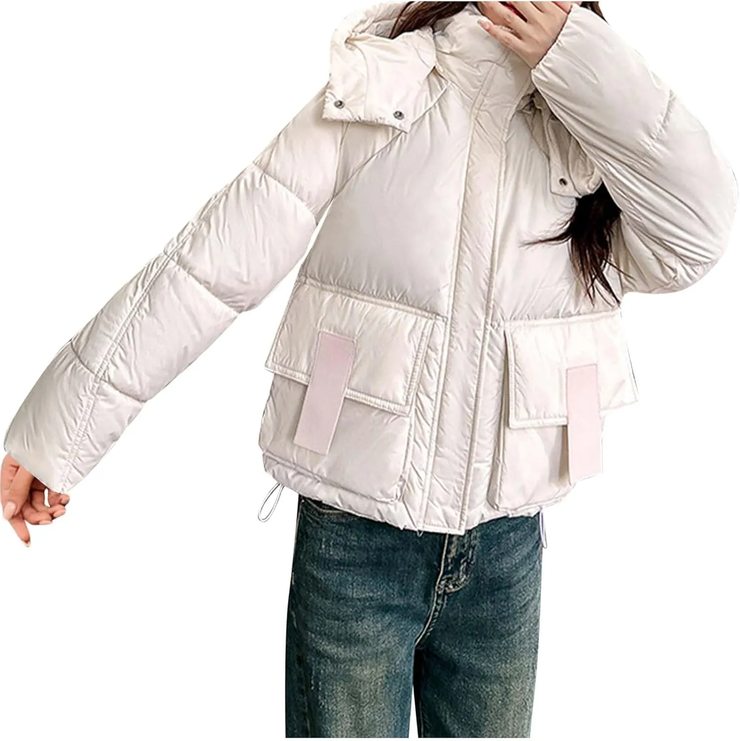 Cropped Puffer Down Jackets for Women Thermal Baggy Long Sleeve Padded Coats Teen Girls Hooded Thicken Bubble Jackets