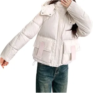Cropped Puffer Down Jackets for Women Thermal Baggy Long Sleeve Padded Coats Teen Girls Hooded Thicken Bubble Jackets