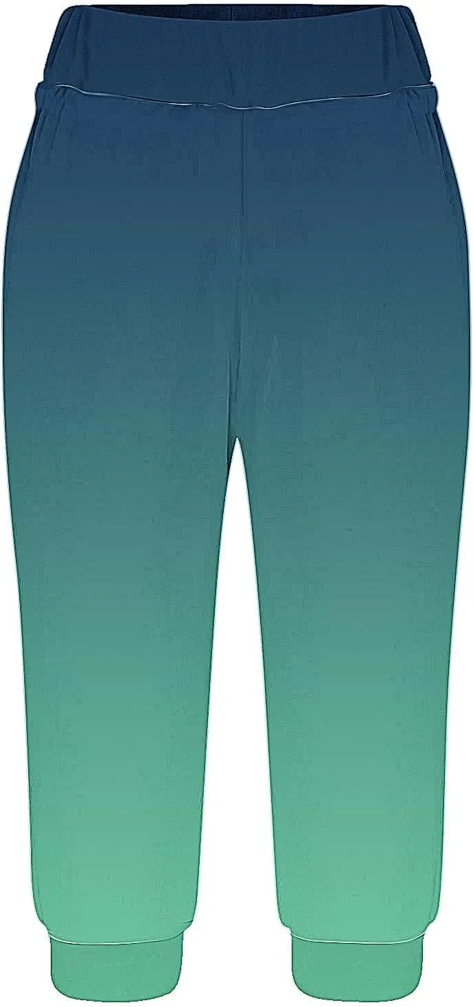 Cropped Trousers Women Gradient Color Capri Pants Ladies 3/4 Trouser Joggers Elasticated Waist Sweatpants