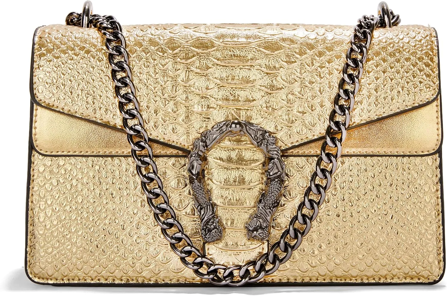 Crossbody Bag Purses for Women - Snake Printed Vegan Leather Clutch Purses with Chain Strap Small Satchel Bag