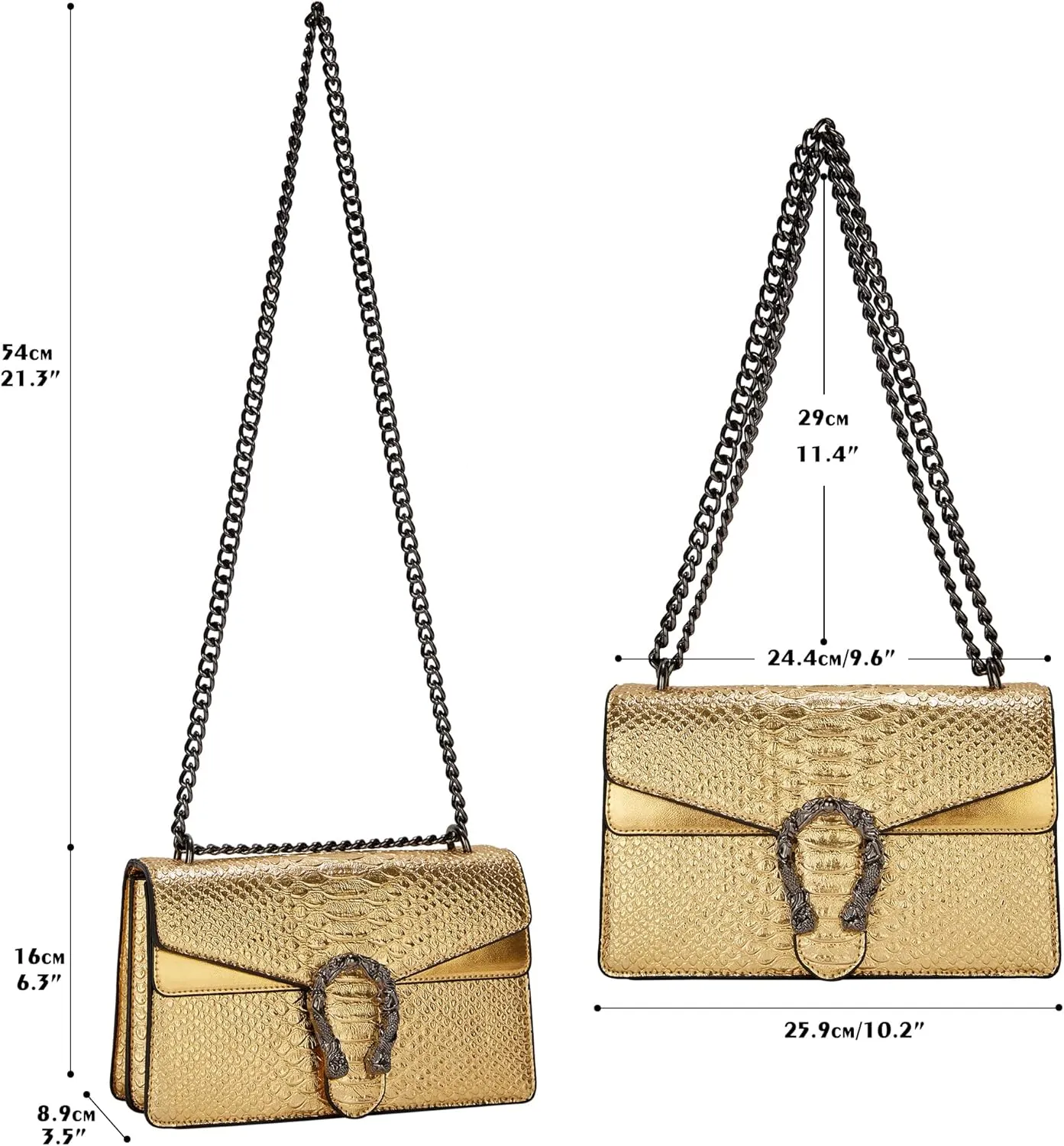 Crossbody Bag Purses for Women - Snake Printed Vegan Leather Clutch Purses with Chain Strap Small Satchel Bag