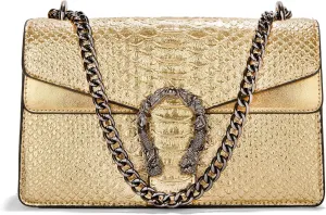 Crossbody Bag Purses for Women - Snake Printed Vegan Leather Clutch Purses with Chain Strap Small Satchel Bag