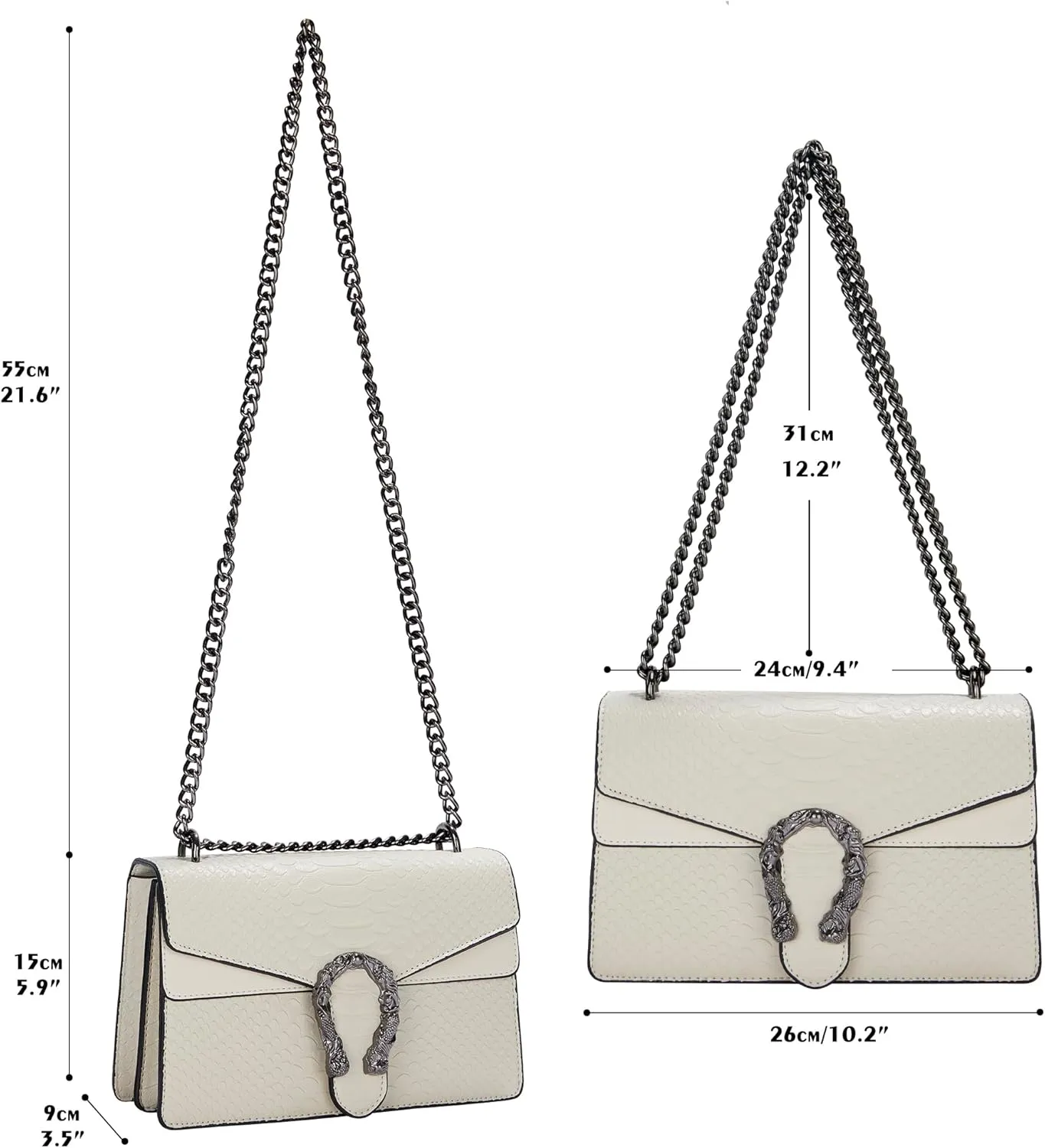 Crossbody Bag Purses for Women - Snake Printed Vegan Leather Clutch Purses with Chain Strap Small Satchel Bag