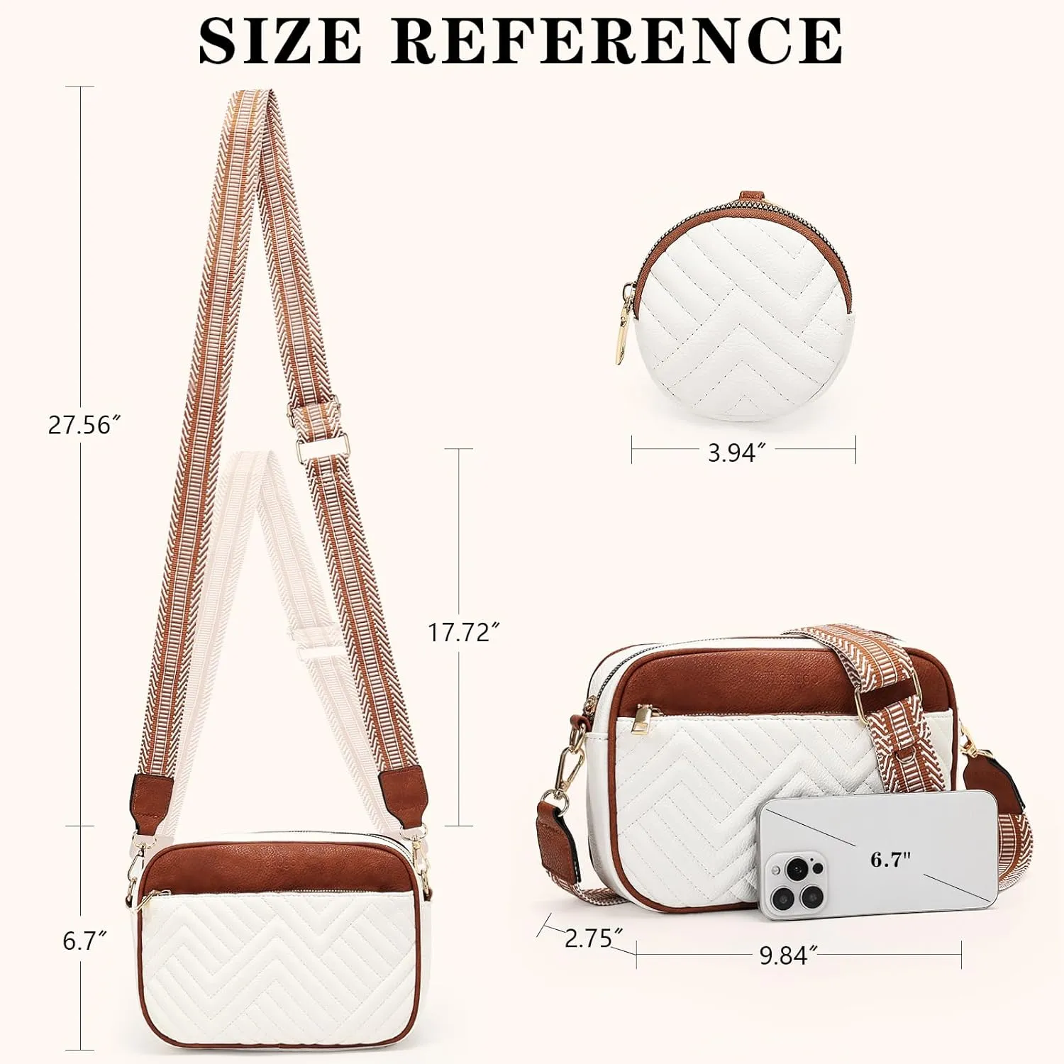 Crossbody Purses for Women Vegan Leather Small Handbags Bags with Detachable Coin Pouch Adjustable Guitar Wide Strap