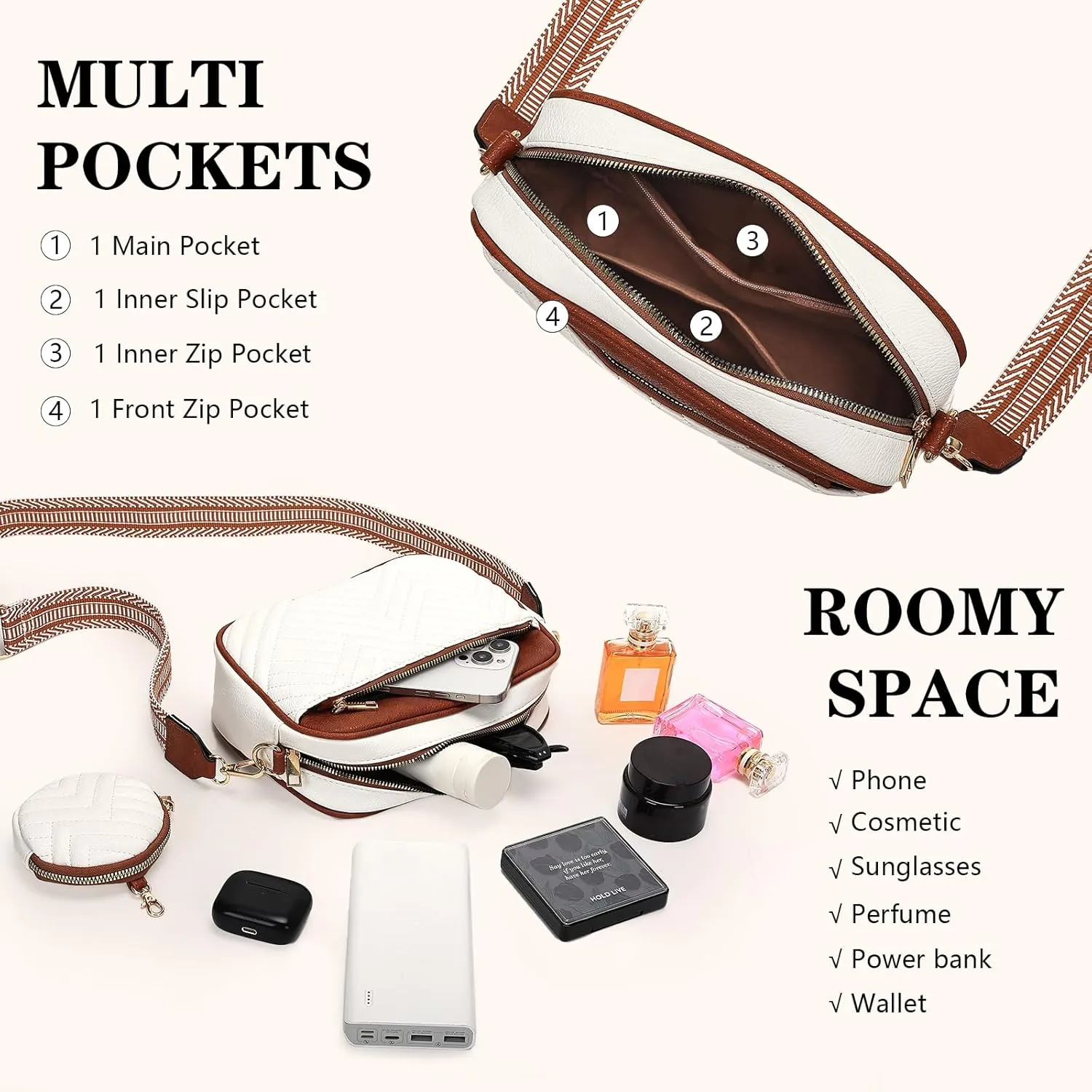 Crossbody Purses for Women Vegan Leather Small Handbags Bags with Detachable Coin Pouch Adjustable Guitar Wide Strap