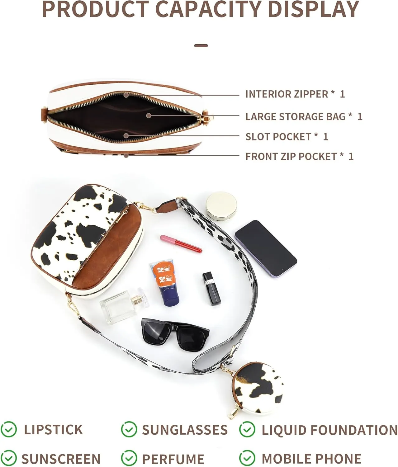 Crossbody Purses for Women Vegan Leather Small Handbags Bags with Detachable Coin Pouch Adjustable Guitar Wide Strap