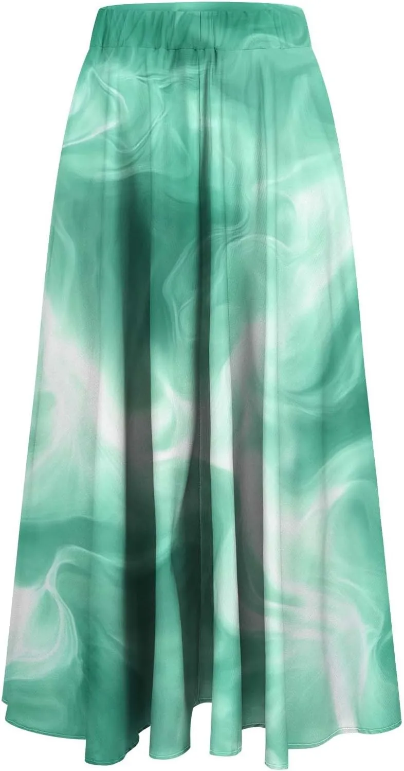 DDAPJ pyju Women's Flowy Maxi Skirt Summer Pleated High Waisted Casual Long Skirts Plus Size Trendy Printed A-Line Skirts